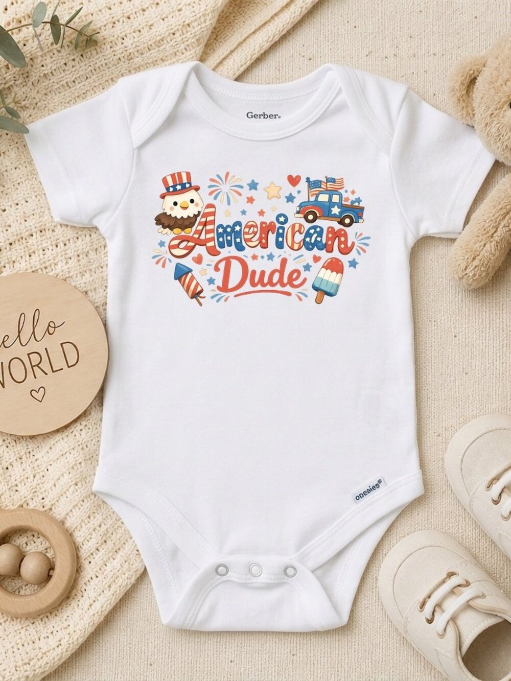 American Dude Retro Patriotic Boys 4th July Gift ONESIE®